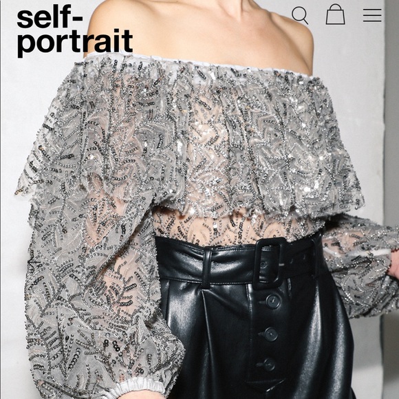 silver sequin off the shoulder top